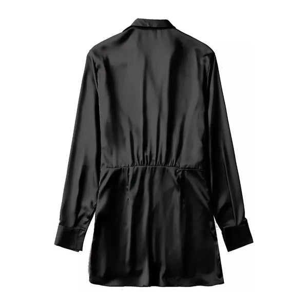 The Soft Satin Mini Shirt with Long Pleated Sleeves - Multiple Colors SA Formal 