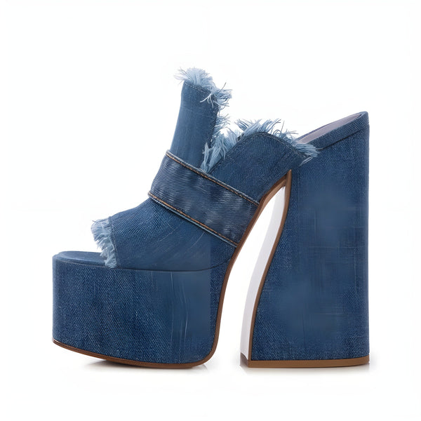 The Denim Open Toe Platform Sandals 0 SA Styles 