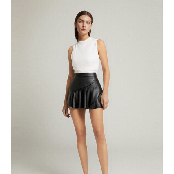 The Elara Ruffled Faux Leather Mini Skirt SA Formal 