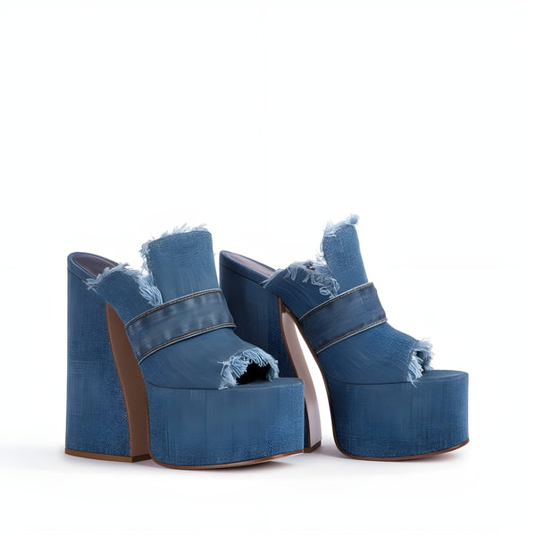 The Denim Open Toe Platform Sandals 0 SA Styles 