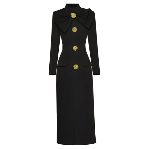 The Antonia Long Sleeve Midi Dress - Multiple Colors SA Formal Black S 