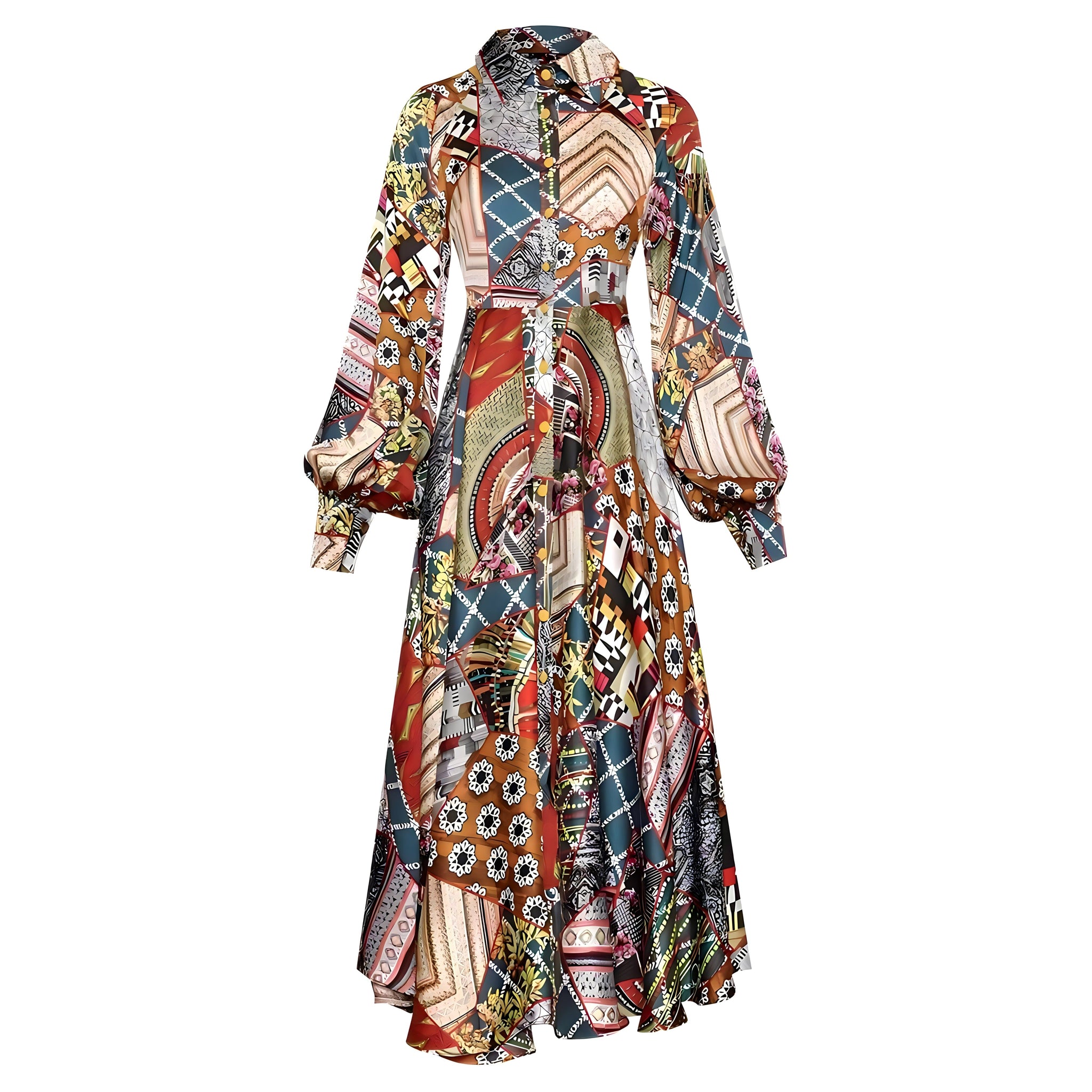 The Mosaic Long Sleeve Dress MoaaYina Official Store S 